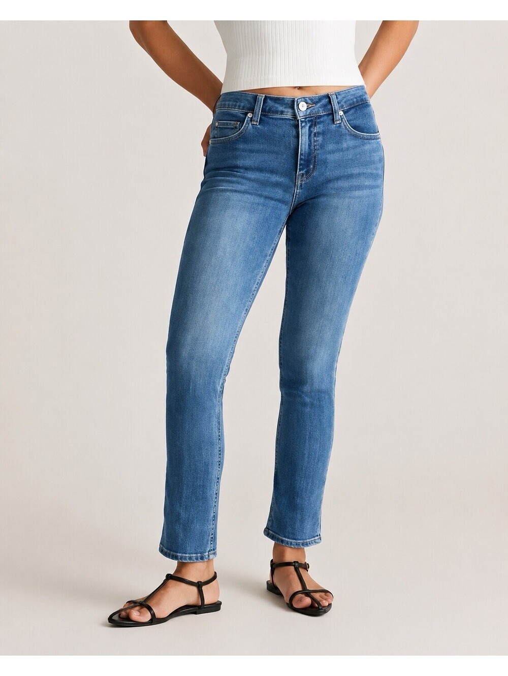 Quince Stretch Mid Rise Slim Straight Jeans Seaside Blue Size 30